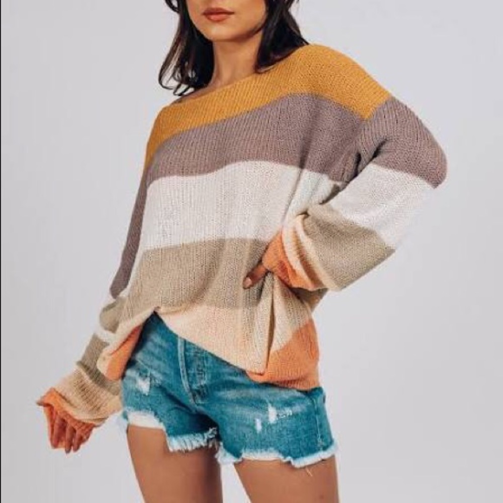 🆕 Color-Block Boatneck Knit Sweater Top
